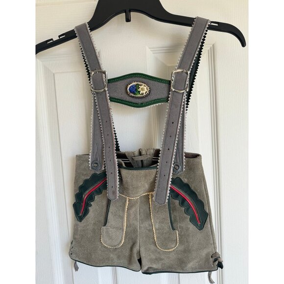 Vintage 1960's Octoberfest Suede Lederhosen Leather Shorts with Suspenders Child - Picture 1 of 9